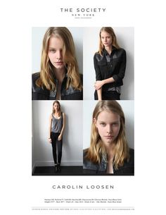 four photos of the same woman in black and grey clothing, one with long blonde hair