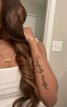 Spiritual Baddie Tattoos, Pretty Tattoos With Meaning, Poem Tattoo, Word Tattoo Ideas, Side Hand Tattoos, Arm Sleeve Tattoos For Women, Side Neck Tattoo, Black Dancers, Soul Tattoo