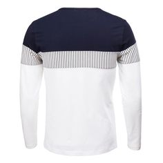 Sleeve Length(cm):Full Style:Casual Material:Cotton Collar:O-Neck Sleeve Style:Normal Pattern Type:Patchwork Hooded:No Fabric Type:Knitted Gender:Men Navy Cotton Top For Fall, Casual Long Sleeve Cotton T-shirt, Casual Fitted Long Sleeve T-shirt, Striped Cotton V-neck T-shirt, Casual Cotton V-neck Long Sleeve Top, Striped Cotton V-neck Shirt, Fitted Long Sleeve Casual T-shirt, Striped V-neck Cotton Shirt, Navy Cotton T-shirt For Spring