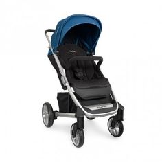 the stroller is black and silver with wheels