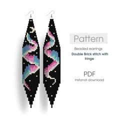 a pair of black and pink beaded earrings on a white background with the text pattern