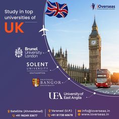 an advertisement for the university of london with big ben in the background