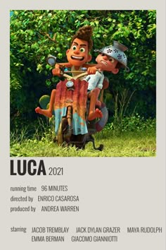 the movie poster for lucas and friends is shown in front of some trees, grass and bushes