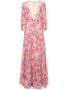 Front self-tie closure . All over print placement may vary. Model is wearing a sizeS Long Caftan Dress, Cotton Caftan, Cotton Poplin Dress, Kaftan Maxi Dress, Caftan Dress, Poplin Dress, Giambattista Valli, Print Placement, Pink Maxi Dress