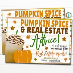 two pumpkin spice and real estate flyers