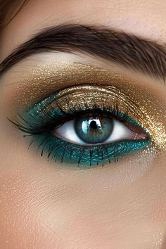 22+ Glamorous Gold Eyeshadow Ideas Colorful Makeup Ideas, Turquoise Makeup, Teal Eyeshadow, Plum Eyeshadow, Copper Eyeshadow, Goth Makeup Tutorial, Bronze Smokey Eye, Delicate Makeup, Foil Eyeshadow