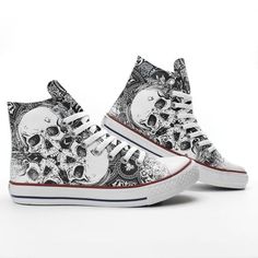 White High Top Shoes, Skull Shoes, Halloween Shoes, Dr Shoes, White High Tops, Sanya, Print Sneakers, Swag Shoes, Grunge Goth