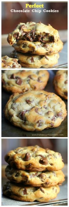 chocolate chip cookies stacked on top of each other