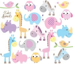 an assortment of colorful animals and giraffes