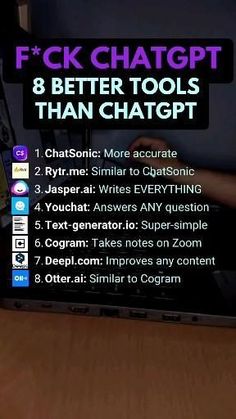 a person typing on a laptop with the text f c k chatgt 8 better tools than chatgt