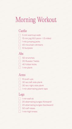 the morning workout list is shown in pink