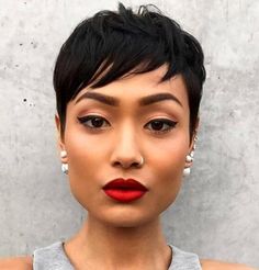 Short Pixie Haircuts Oval Face, Hairstyles With Side Swept Bangs, Short Black Hair, Longer Pixie Haircut, Swept Bangs, Weave Styles, Short Sassy Hair, Side Swept Bangs, Side Swept