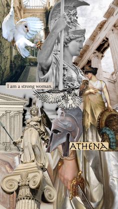 the collage has many different images and words on it, including an image of a woman