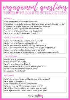 a pink and white checklist with the words engagement questions to tell you're engaged