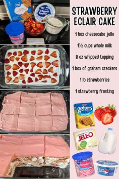 strawberry eclair cake ingredients and instructions for making it in the microwave or on the stove