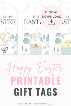 printable easter gift tags with the text happy easter printables on them and an image