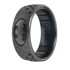 the batman symbol is engraved on this black ceramic ring