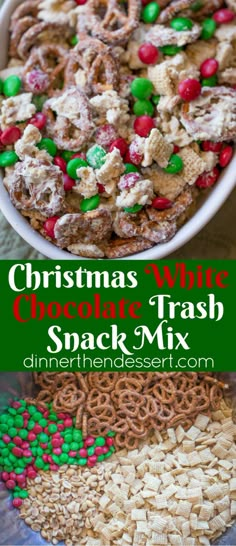 christmas white chocolate trash snack mix in a bowl