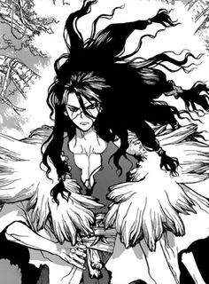 an anime character with long hair and wings