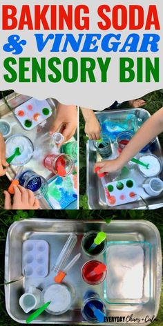 kids are making soap and vinegar car sensory bins