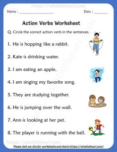 an english worksheet with the words action verbs