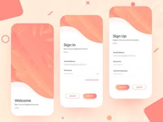 three mobile phone screens with the text sign up on them