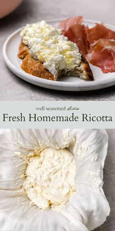 fresh homemade ricotta on a white plate