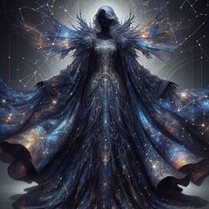 an image of a woman with wings in the air and stars all around her body