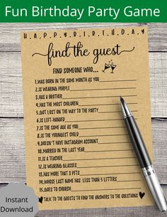 a fun birthday party game for kids with the words, find the guest on it