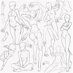 a line drawing of women in various poses and body shapes, with hands on their hipss