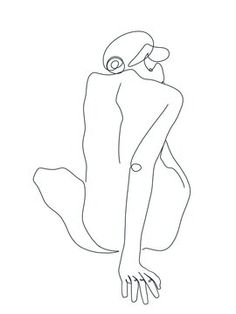 a line drawing of a woman sitting on the ground