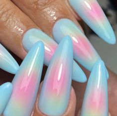 Airbrush Nails Designs, Airbrushed Nails, Blue And Pink Nails, Nail Poses, Pink Nails Inspiration, Pink Blue Nails, Nails Airbrush, Aura Nail, Kutek Disney