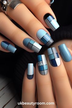 Blue is a popular color in nail art because it has many shades and looks great on all skin tones. This post lists 43 different blue nail designs that showcase the versatility of this color, from subtle pastel blues to vibrant royal blues, providing plenty of inspiration for your next manicure. Nails Brown, Square Nail Designs, Plaid Nails, Nails Green, Nails Blue