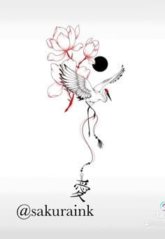 a drawing of a crane with flowers on it's back and the words sakkurank above it