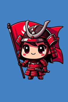 Cute Chibi Red Samurai With War Banner T-Shirt Red Samurai, Kendo, Cute Chibi, Tshirt Designs, T Shirts, Red, T Shirt, Kawaii