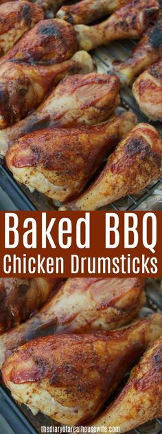 baked bbq chicken drums with text overlay