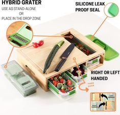 an image of a kitchen drawer with food in it and instructions on how to use it