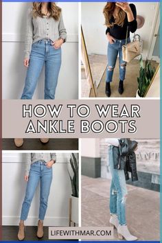 Looking for ways to style your ankle boots? Sharing lots of ways to wear your ankle boots with jeans in this blog post. Ways to Wear | How to Wear | How to Style | Ankle Boots | Fall Fashion | Fall Outfits Short Boots With Shorts, Booties Wide Leg Jeans, High Heel Ankle Boots Outfit Jeans, Kitten Heel Boots With Jeans, Above Ankle Boots Outfits, What Jeans To Wear With Ankle Boots, Boots For Flare Jeans, How To Wear Jeans With Ankle Boots, Rhinestone Ankle Boots Outfit