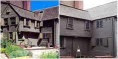 two pictures side by side of an old house