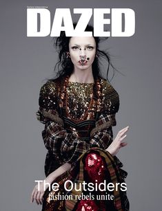 the cover of dazed magazine features a woman with makeup on her face and hands behind her back