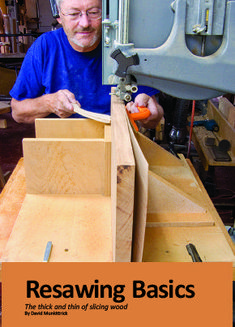 a man is working on some wood with a machine in the background and an orange sign that says resawing basics