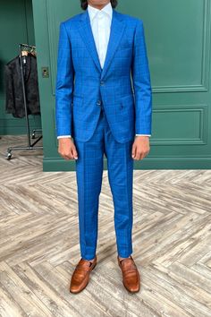 Mens Blue check suit