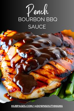 grilled pork chops covered in bbq sauce on a plate