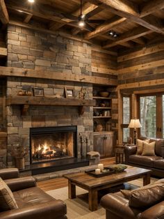 a living room filled with furniture and a fire place