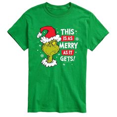 Your heart will grown three sizes for this men's The Grinch Christmas tee.Your heart will grown three sizes for this men's The Grinch Christmas tee.PRODUCT FEATURES Crewneck Short sleevesFIT & SIZING Classic fitFABRIC & CARE Cotton, polyester Machine wash Imported Size: L Tall. Color: Green. Gender: male. Age Group: adult. Pattern: Graphic. Material: Polyester|Cotton Blend|Cotton. Grinch Graphic, Dr Seuss Grinch, The Grinch Christmas, Work Holiday Party, Grinch Shirts, Family Christmas Shirts, Grinch Christmas, The Grinch, Christmas Tees