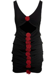 87% Polyammide 13% Elastan Rose Applique, Versace Shop, Magda Butrym, Black Mini Dress, Ruched Dress, Luxury Women, Black Mini, Red Rose, Dress Codes