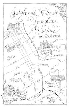 the wedding map is drawn in black and white