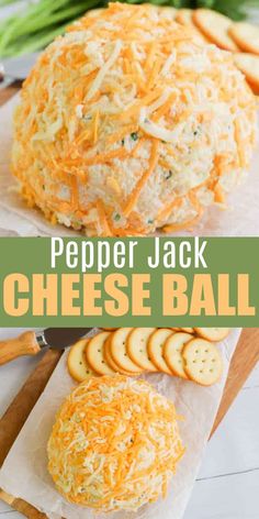 a cheese ball on a cutting board with crackers