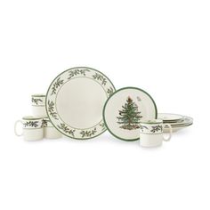 christmas tree dinnerware set with green trim