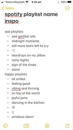 a screenshot of sad and happy playlist name ideas Images For Spotify Playlist, Spotify Playlist Name, Playlist Name Ideas, Playlist Name, Best Spotify Playlists, Funny Instagram Captions, Witty Instagram Captions